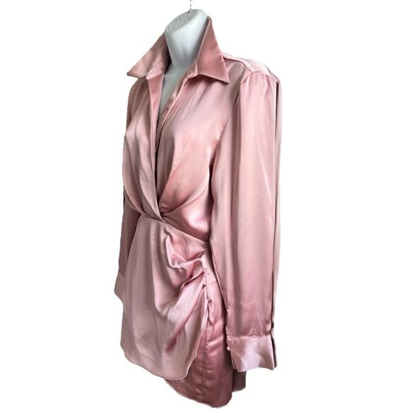 ZARA Blush Pink Satin Wrap Dress Size XS - Picture 2 of 11